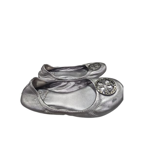 Tory Burch Silver Flats with Jeweled Logo - Picture 5 of 7